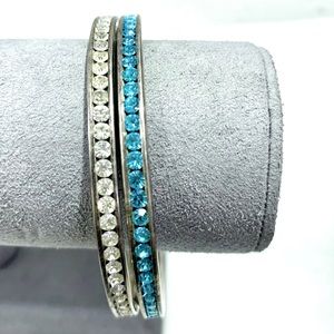 Sterling and Zirconia Bangles Clear and Teal
